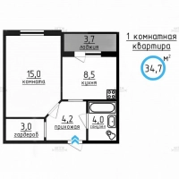 1-к. квартира, 34,7 м², 1/9 эт.