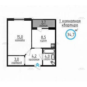 1-к. квартира, 34,7 м², 1/9 эт.